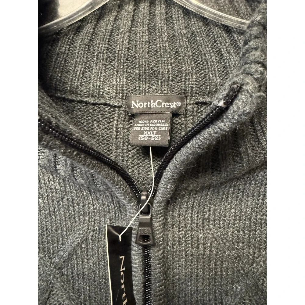 North Crest Men's Charcoal Grey Size XXLT 1/4 Zip Ribbed Cable Sweater Mock Neck